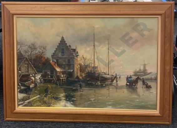 Early American Fishing Village Framed Print