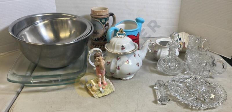 Porcelain, Cut Glass, Beer Stein, Mixing Bowls, and More