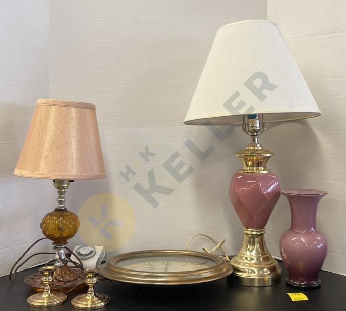Table Lamps, Wall Clock, Vase, and More
