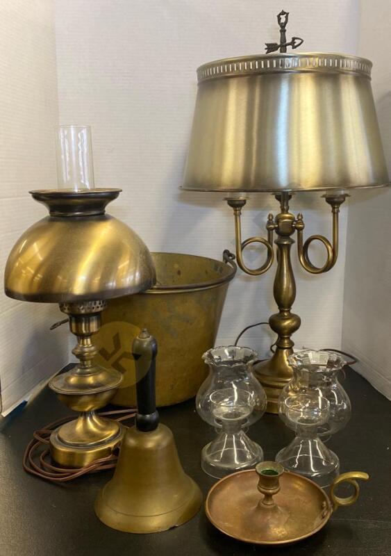 Brass Lamps, Brass Bucket, Bell, and More