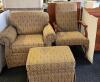 Broyhill Fabric Padded Arm Chair with Ottoman & Matching Wood Arm Chair