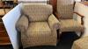 Broyhill Fabric Padded Arm Chair with Ottoman & Matching Wood Arm Chair - 2