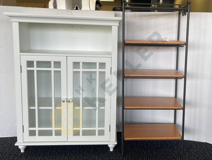 White Storage Cabinet and 4 Tiered Stand