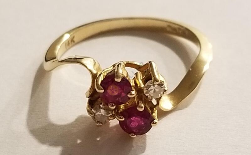 14K Gold Ring with Diamonds and Rubies