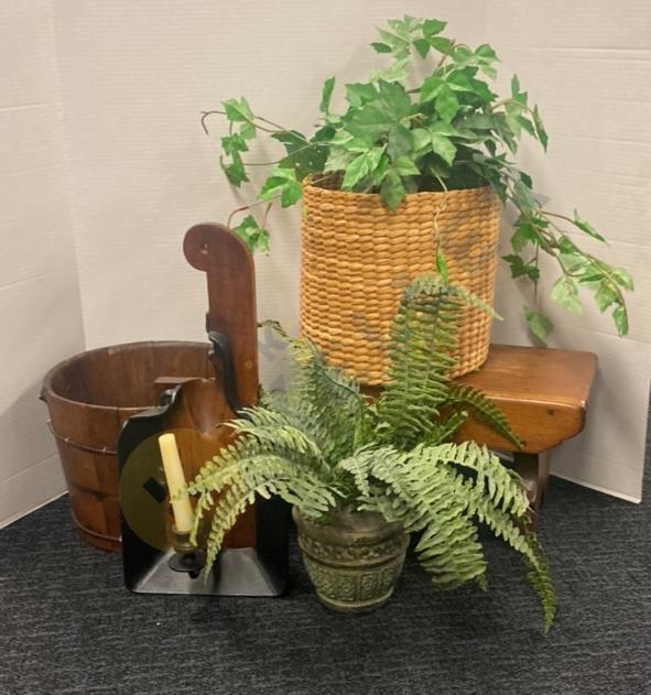 Wood Bucket, Stool, Faux Plants, and More