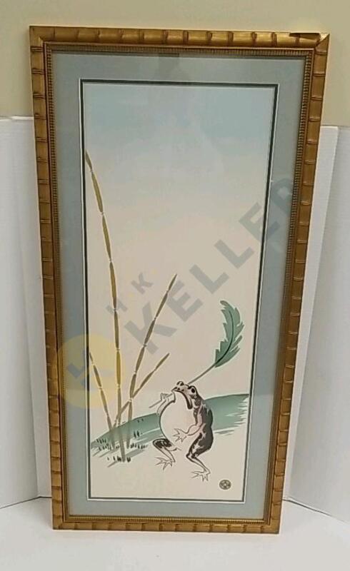 Framed Japanese Silk Painting of Frog