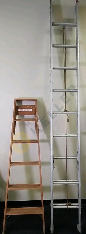 Wooden Werner 6' Step Ladder and 18' Aluminum Extension Ladder