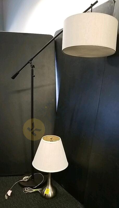 Arc Floor Lamp and Stainless Base Table Lamp