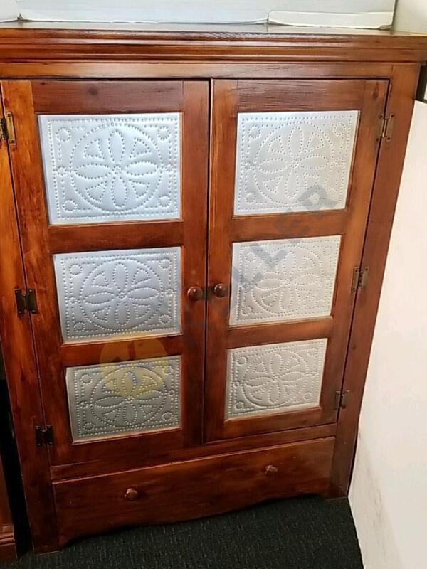 Wood and Punched Tin Pie Safe With Drawer