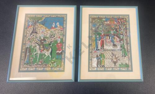 Pair of Framed Oriental Silk Prints