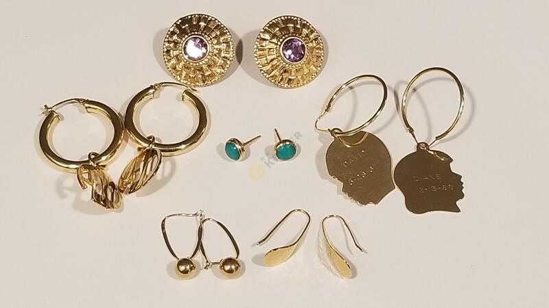 6 Pairs of 14K and 12K Gold Pierced Earrings