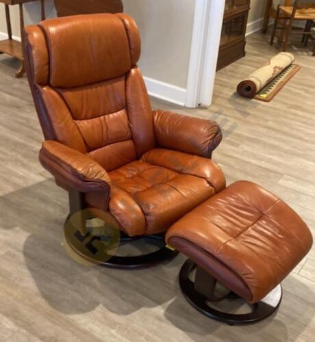 Leather Swival Chair & Ottoman
