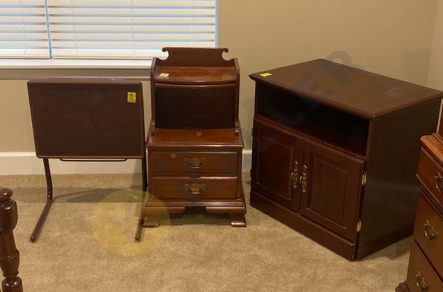 Side Table, Tray Table, and Entertainment Cabinet