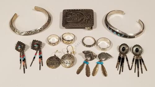 Sterling Silver Native American Style Jewelry and Belt Buckle