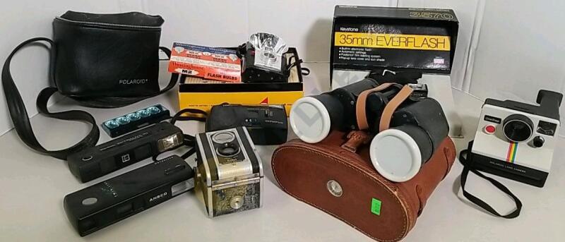 Binolux Binoculars and Assortment of Cameras