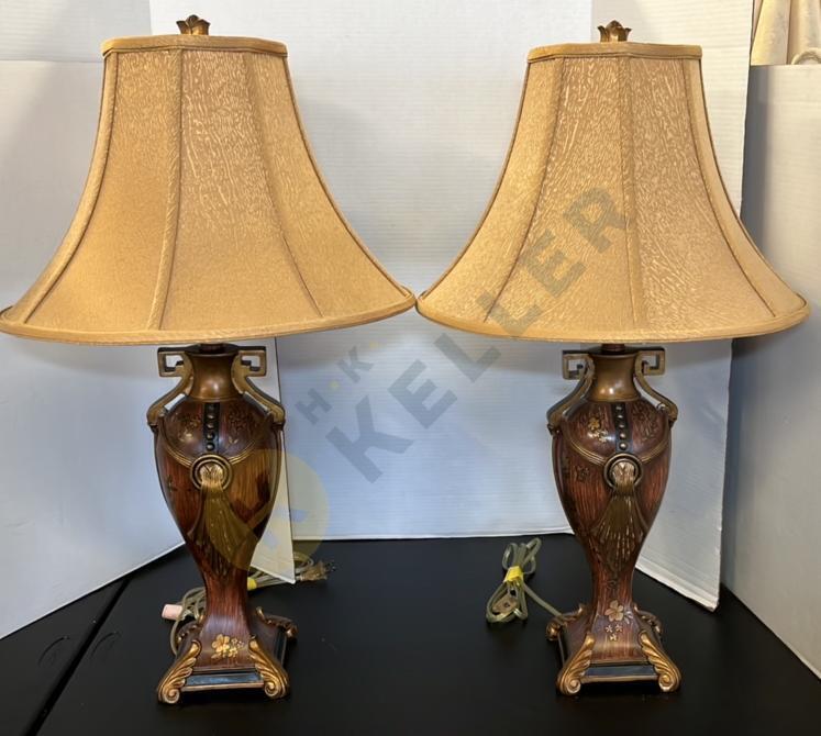 Pair of Wooden Base Table Lamps