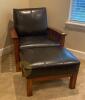 Black Faux Leather Wooden Chair with Ottoman - 2