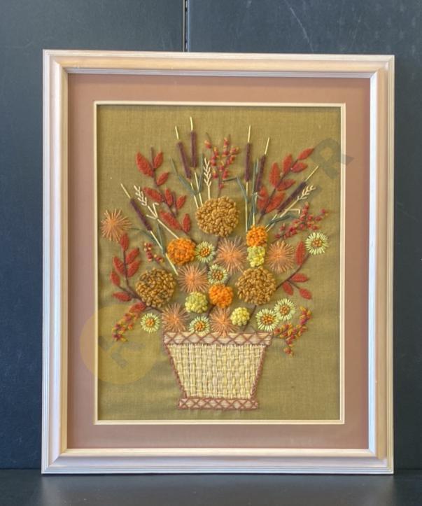 Basket of Flowers Crewel Art