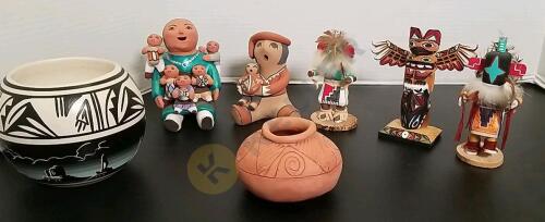 Southwestern Pottery, Pottery Statues, and Native American Wood Carvings