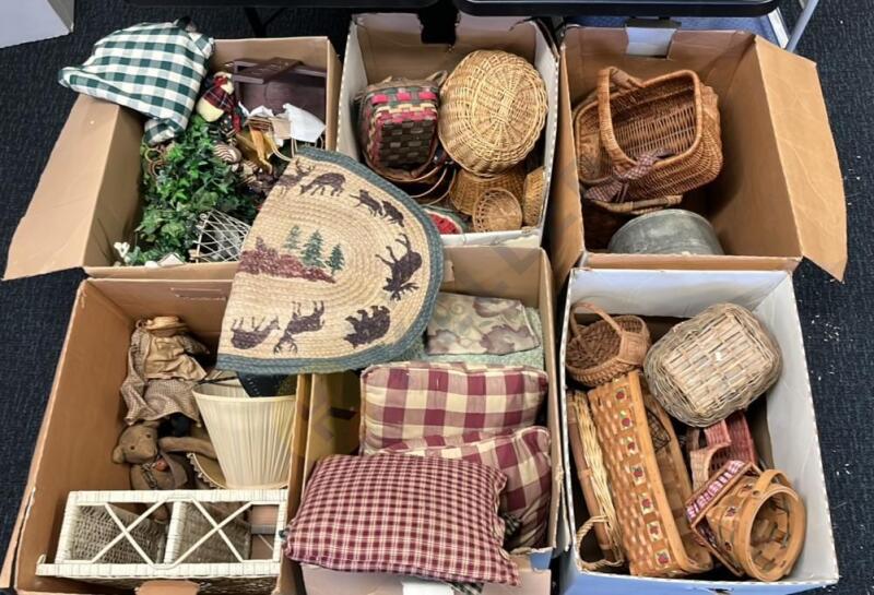 Baskets, Wicker Shelf, Pillows, and More