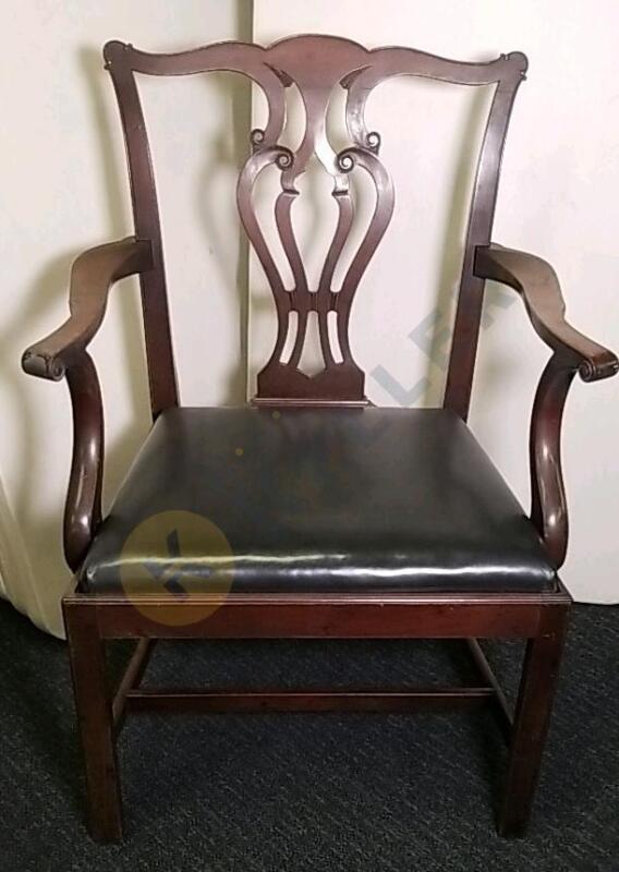 Vintage Mahogany Chippendale Armchair with Leather Seat
