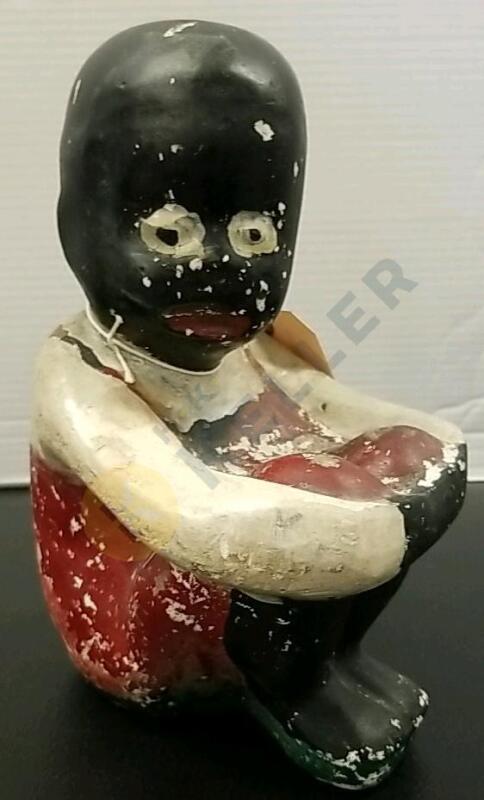 Chalk/Plaster Black Americana Painted Seated Boy Statue