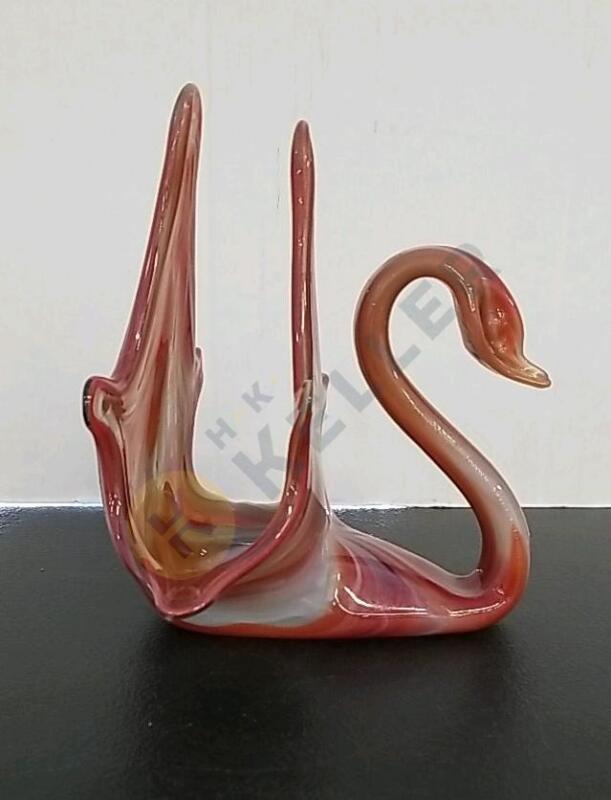 Mid Century Orange Glass Swan