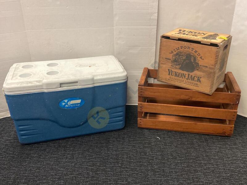 Wooden Crates and Coleman Cooler