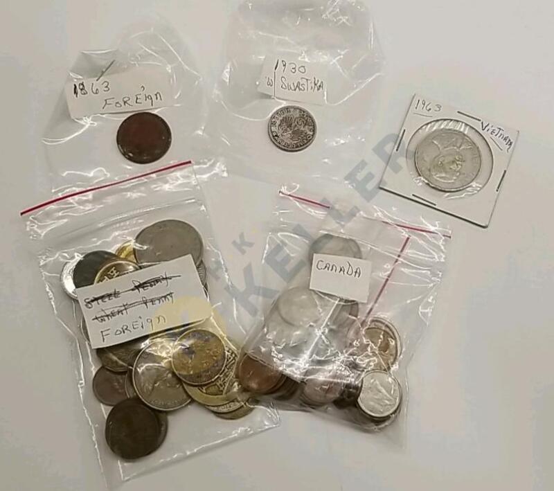 Canadian Silver, 1800s and Newer Foreign Coins, and 1930 Swastika Coin