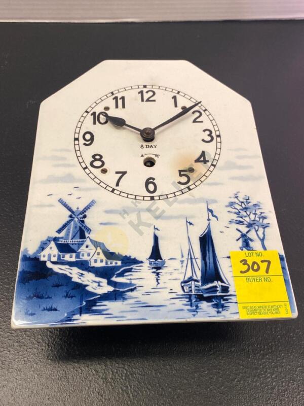 Vintage Porcelain Front 8 Day Wall Clock