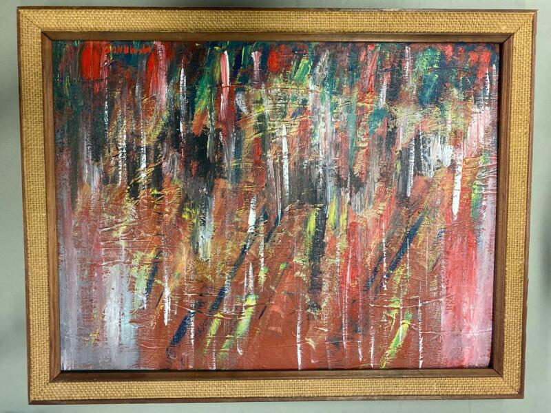 Vintage Mid Century Modern Signed McManus Framed Abstract Oil Painting on Canvas