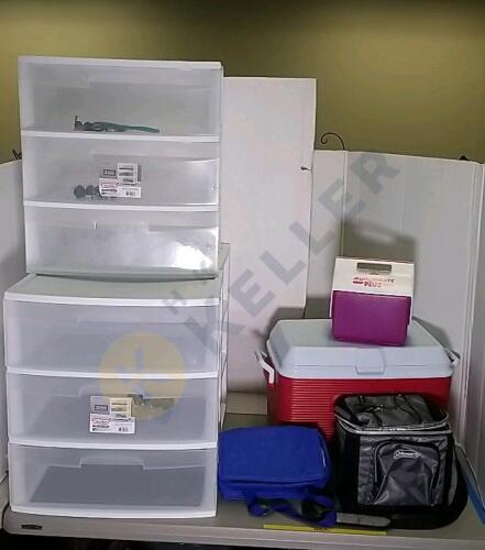 3 Plastic Storage Drawer Organizers and Coolers