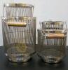 Matching Wire Lanterns with Wooden Handles - 2