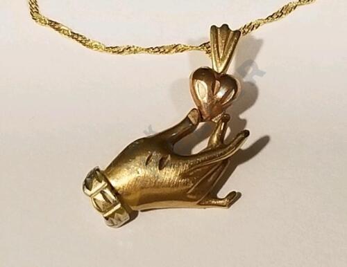 14K Gold Necklace with Hand and Heart Pendant