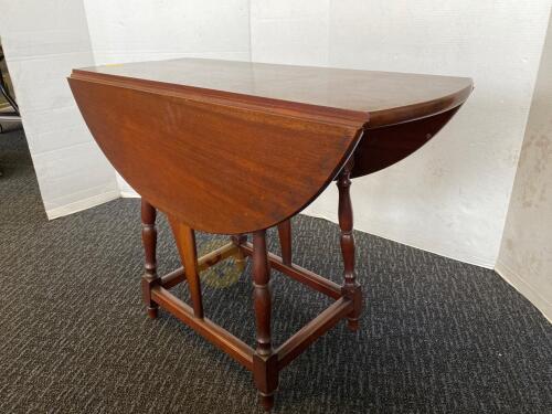 Round Cherry Wood Drop Leaf Table with Drawer