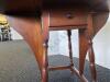 Round Cherry Wood Drop Leaf Table with Drawer - 5