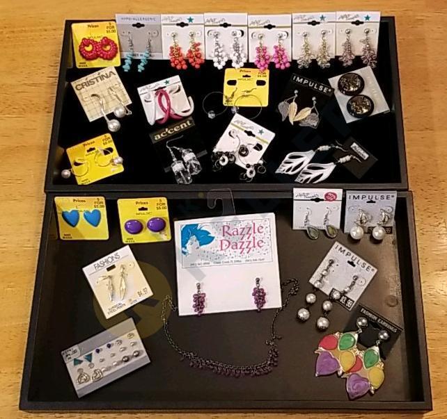 33 Pairs of New in Package Pierced Earrings and a Set