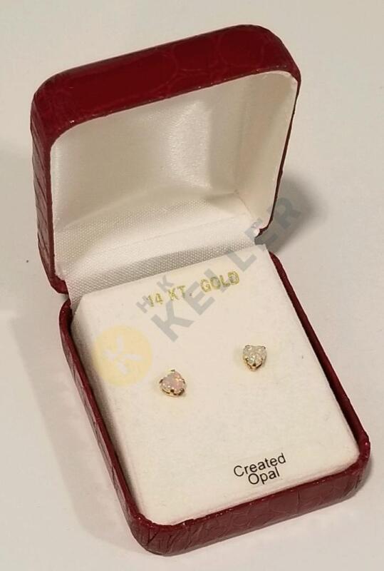 14K Gold Heart Opal Earrings