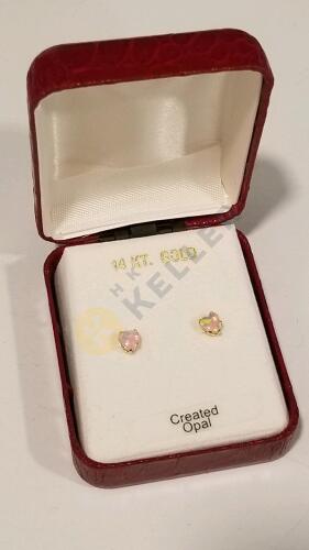 14K Gold Earrings with Heart Opals