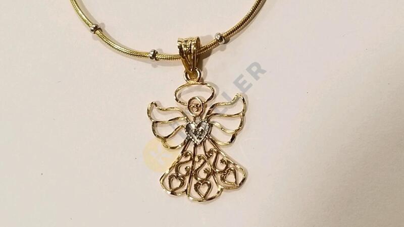 14K Gold Necklace with Angel Pendant