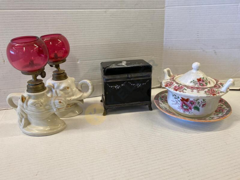 Vintage Ceramic & Brass Oil Lamps and More