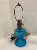 Teal Glass Table Lamps and a Candle Holder - 2