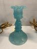 Teal Glass Table Lamps and a Candle Holder - 4