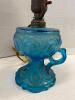 Teal Glass Table Lamps and a Candle Holder - 6