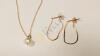 14K Gold Pierced Earrings and 14K Necklace with Pearl Pendant