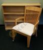 Wooden Bookshelf and Rolling Padded Wooden Chair