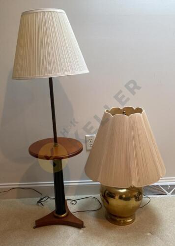 Floor Lamp with Table and Brass Table Lamp