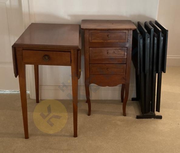 Small Drop Leaf Table, Side Table with Drawers, and Vintage Tray Tables with Stand