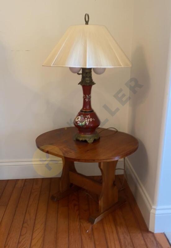 Vintage Ceramic Base Table Lamp with Drop Leaf Side Table