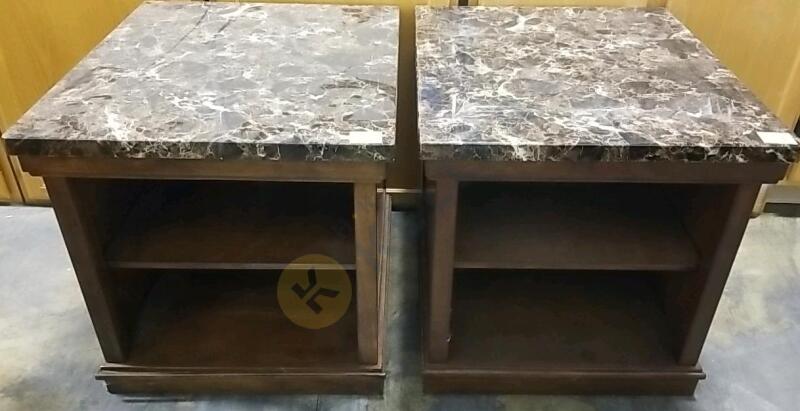 Pair of Wood Side Tables With Laminate Top